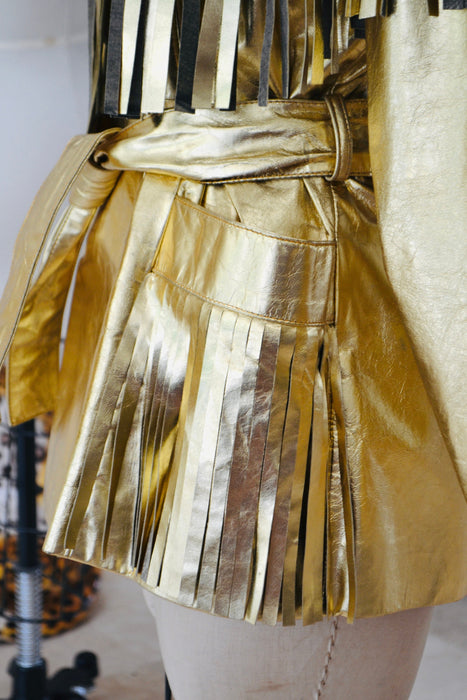 80s 90s Amazing Vintage Gold Fringe Leather Biker Jacket Gold Cowgirl Western Jacket Medium Large// Metallic Gold Leather Moto Jacket Rodeo