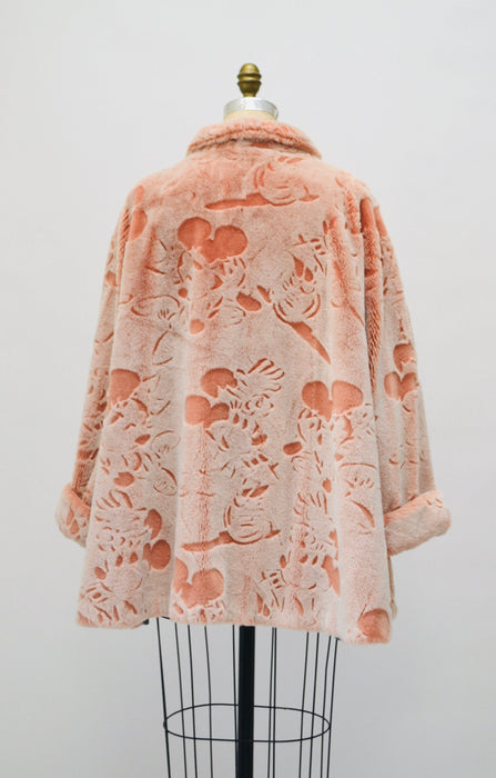 Vintage Pink Faux Fur Jacket Coat with Mickey Mouse Disney 90s Animal Print Peach Faux Fur Coat by Apparence Paris Medium Large