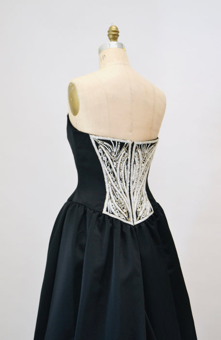 Vintage Bob Mackie Black Evening Ball Gown Small Medium Black Beaded Strapless Evening Gown Dress 90s 00s Dress Beaded Strapless Ball Gown