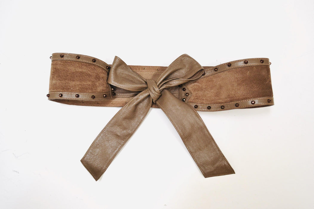 80s 90s Vintage Taupe Brown Sueded Leather Belt Size Small Medium Large Brown Taupe Rockstar Studded Glam Adjustable Bow Belt Large 27-54"