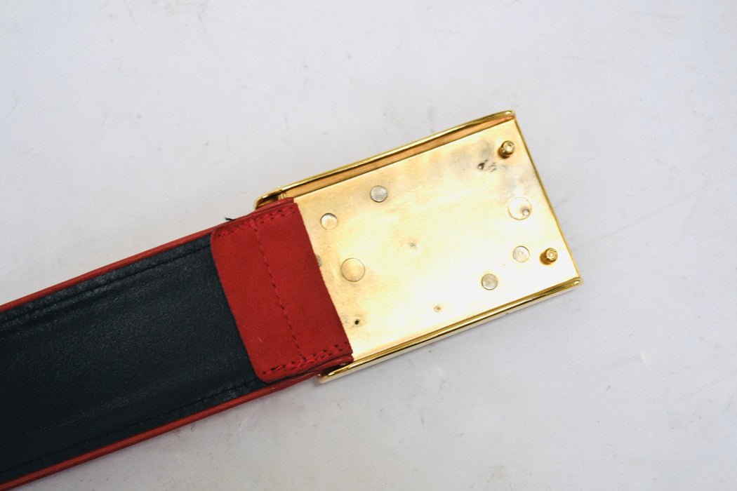 80s 90s Vintage ESCADA Red Gold Gemstone Belt Metallic Wide red Leather Belt size 42 Medium Large 80s Glam Wide Red Gold Belt