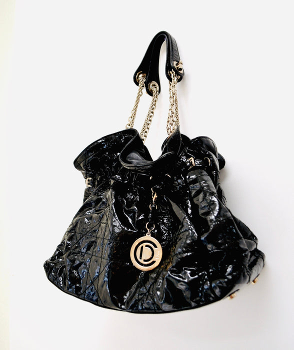 Vintage Y2k Patent Leather Cannage Christian Dior Bag Purse Vintage Black Dior Hobo Quilted Le Trente Black Patent Leather Shoulder Bag