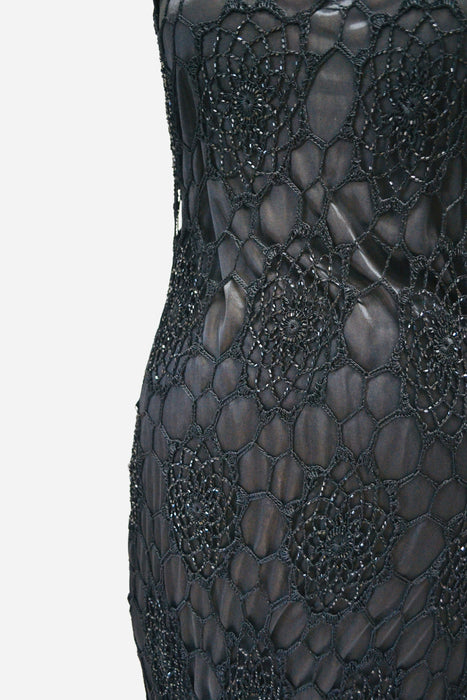 90s 00s Y2k Vintage Black Crochet Dress Black Beaded Knit Long Maxi Dress Dress Large 00s Black Crochet Slip Tank Dress Beach Party
