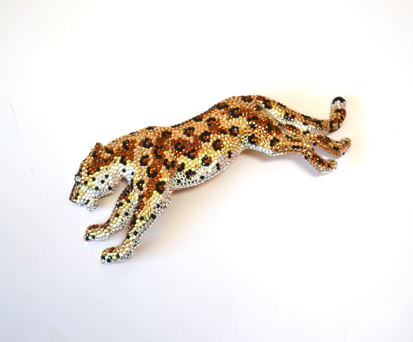 90s Vintage Katherine Baumann Beverly Hills Swarovski Crystal Panther Cheetah Leopard Belt Buckle Metallic Rhinestone Belt Buckle Large Cat