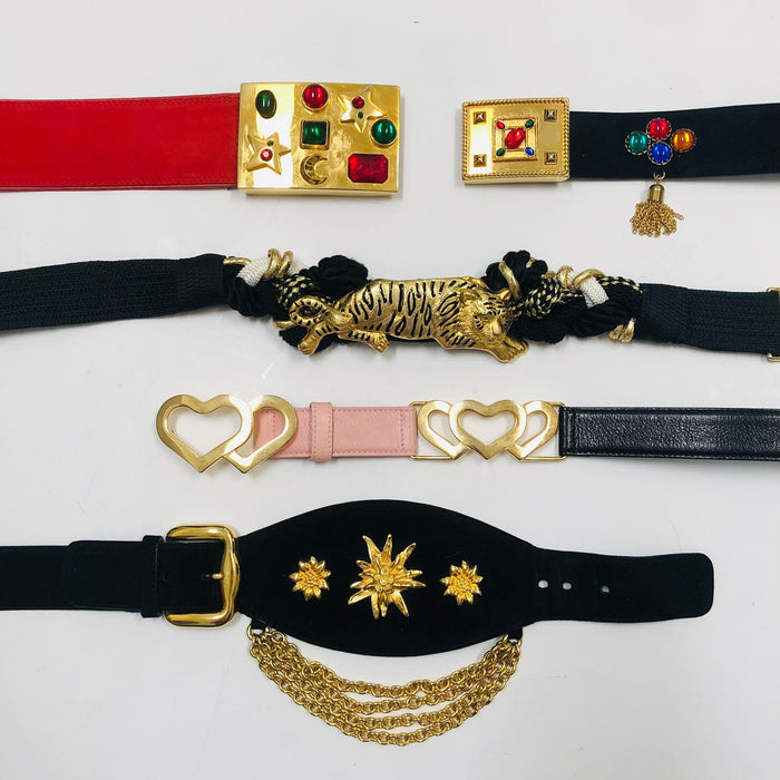 80s 90s Vintage ESCADA Apple Belt Gold Metallic Navy Blue Leather Belt size 40 Medium Large 80s Glam Navy Gold Belt Apple Fruit Teacher