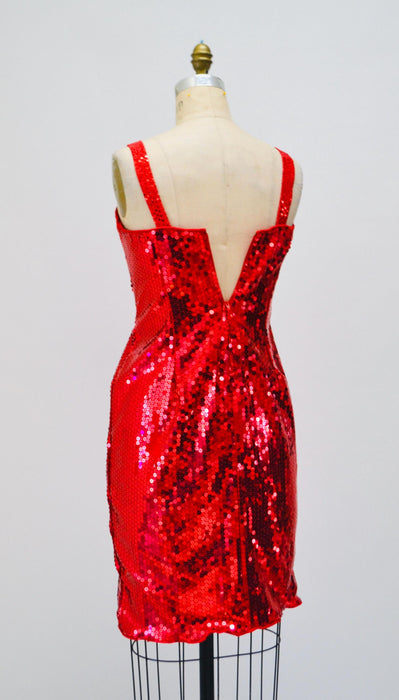 80s Prom Dress Red Sequins Small Medium// Vintage 80s Pageant Dress Red Sequin Strapless Dress 80s Metallic Prom Party Red Sequin Dress
