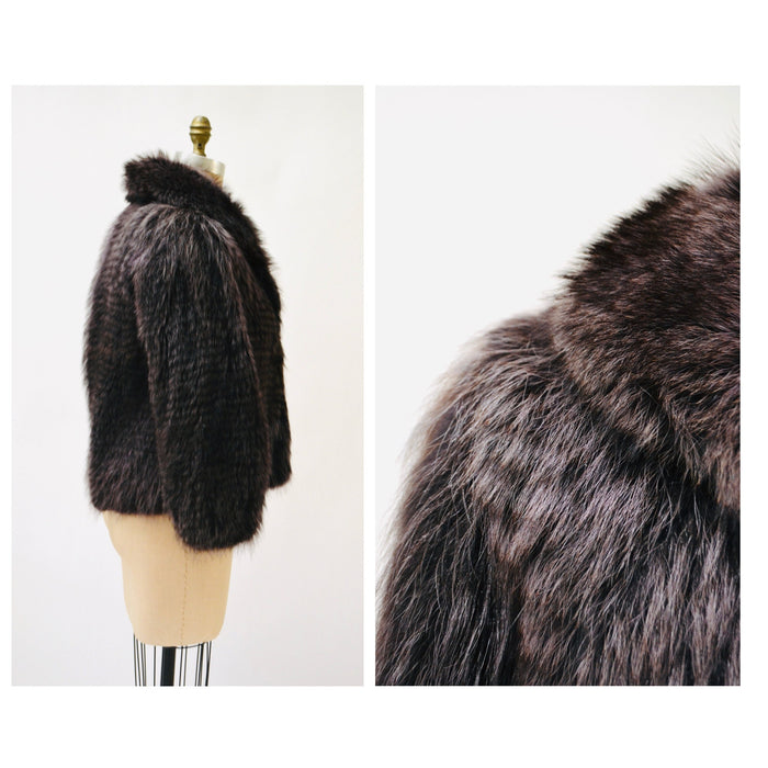 90s y2k Vintage FENDI Fur Jacket Dark Purple Grey Fur Jacket Coat Henri Bendel New York XXS XS Small// Fendi Fox Fur Jacket Grey Purple