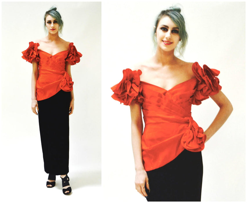 80s Vintage Prom Dress Black and Red XS Small Lillie Rubin// Vintage 80s Black and Red Evening Gown Dress Pageant Dress Small Black Velvet