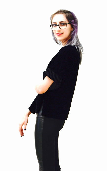 80s Black oversized Velvet Shirt Blouse Size Small by Bis // 80s 90s Vintage Black Velvet Shirt Small Medium Rayon
