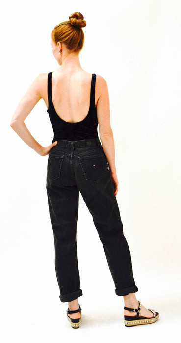 Vintage Black Jeans By Tommy Hilfiger High Waisted Tapered Leg 80s 90s Denim Pants Size Small Medium Black Jeans Denim