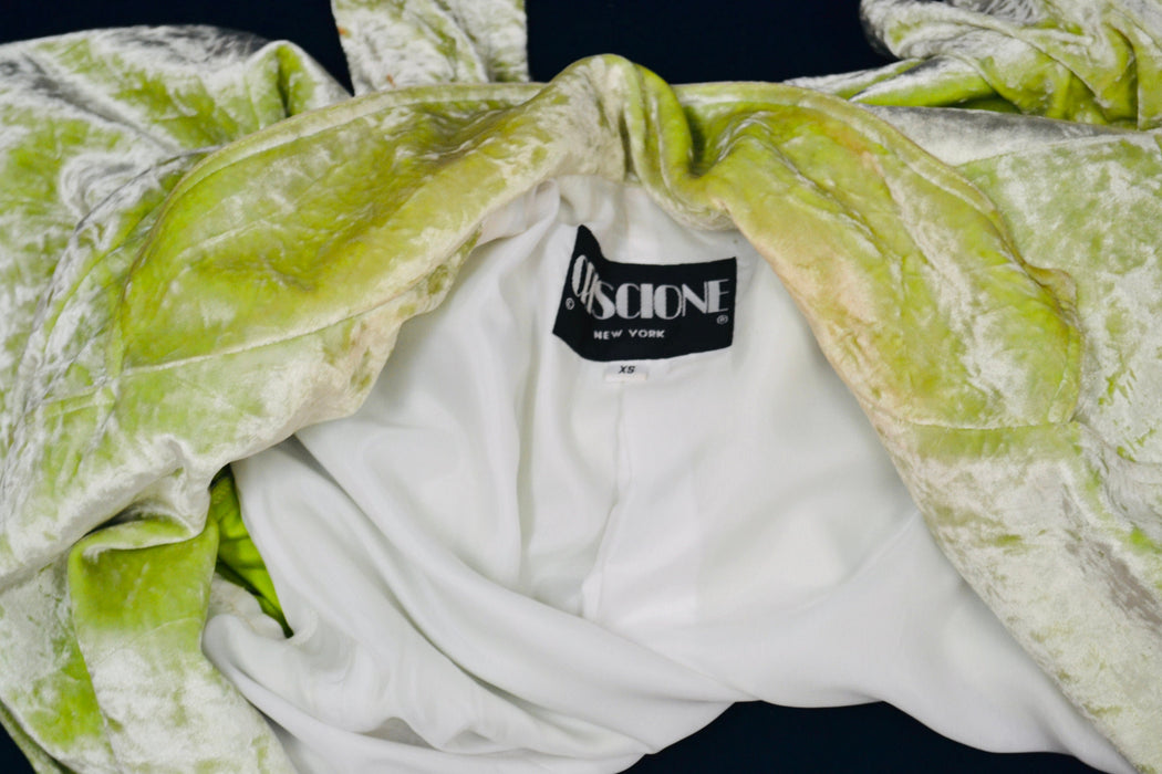 90s Vintage Lime Green Velvet Jacket Blazer Suit Green Crushed velvet Jacket XS Small Criscione // 90s Vintage velvet Wedding Party Jacket