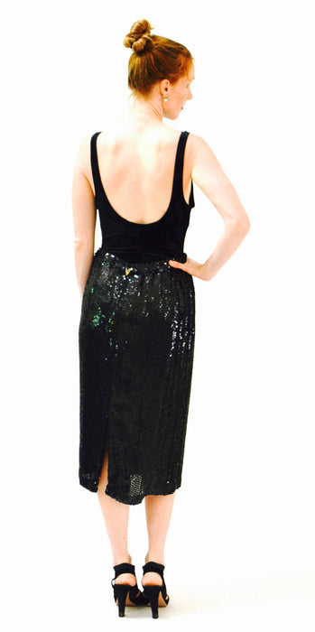 Vintage Black Sequin Skirt Size Medium Large 80s 90s Vintage Sequin Skirt