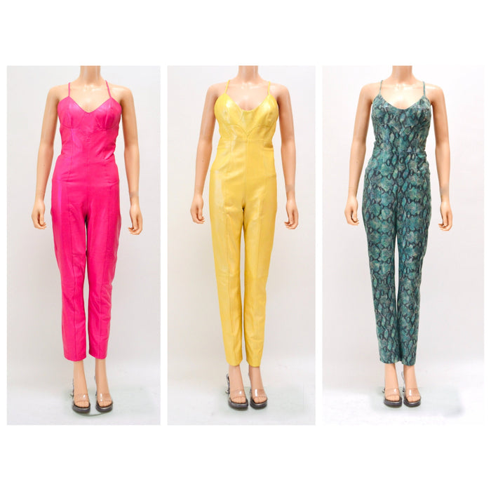 2000s Y2k Leather Jumpsuit Snake Print leather Cat Suit  Blue Green Snake Skin Print By Michael Hoban North Beach Leather Size XS Small