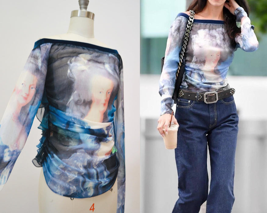2000 D&G Marie Antoniette Silk Shirt Top Vintage 00s Dolce Gabbana Tank Top XS Small Dolce and Gabbana Silk Long Sleeve Y2k Top blue Black
