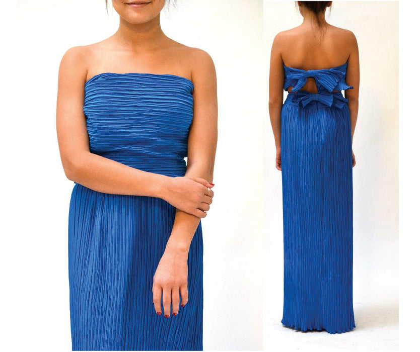 70s Vintage Blue Strapless Evening Gown Dress Small XS Cobalt Blue Chishom Halle Mary McFadden// 70s Vintage Blue Long strapless Dress XS