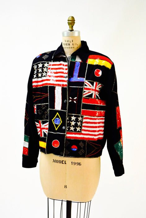 Vintage Sequin Jacket American Olympic Flag USA Large By Modi// Vintage Sequin Bomber Jacket Olympics Australia England USA America Pop Art