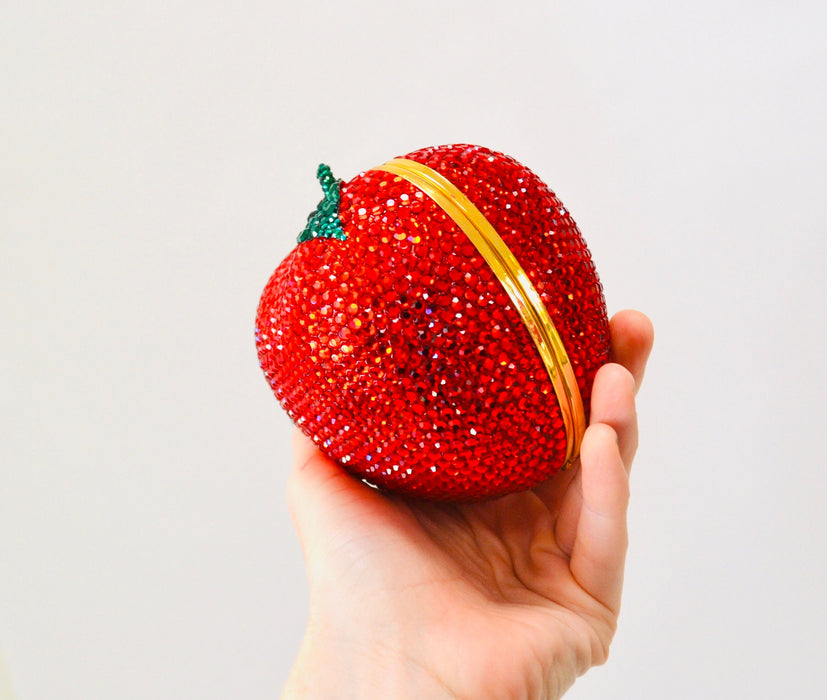 90s Vintage Red Metal Crystal Evening Bag Swarovski Crystal Snow White's Red Apple Minaudiere Evening Bag K Baumann Snow White's apple purse