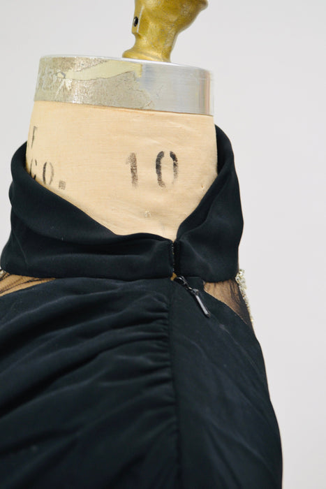 90s Vintage Black Beaded BOB MACKIE Dress with stars Medium Large // Vintage Black Illusion Dress// Metallic Celestial Sequin Party Dress