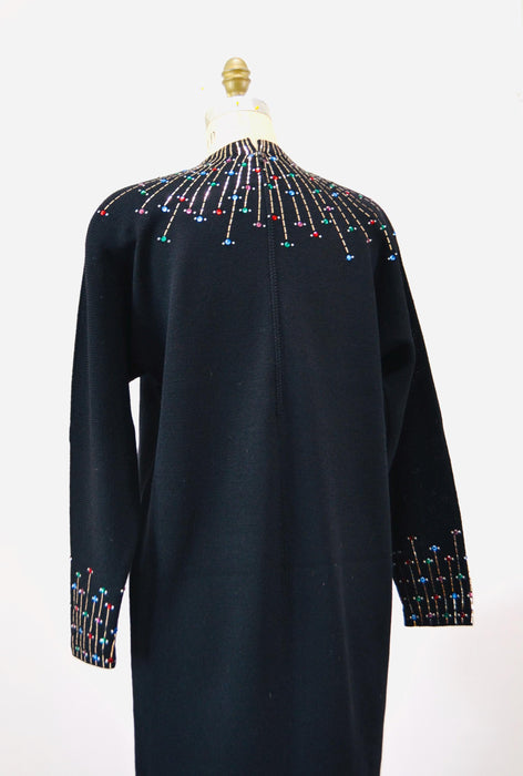 80s 90s Vintage Black St John Dress Metallic Rhinestone Knit Dress St John Evening// Black Rhinestone Party Sweater Knit Dress Medium Large