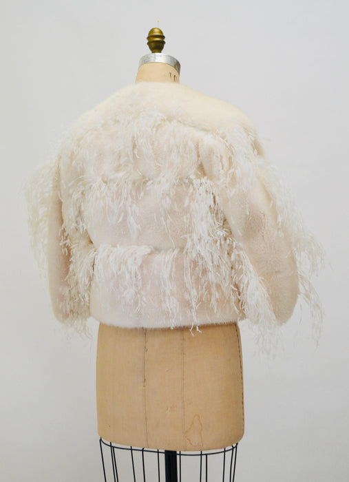Vintage Ralph Rucci White Feather Mink Jacket// Wedding Fur Vintage Cropped Jacket// Vintage White Cream Mink Feather Winter Wedding Jacket