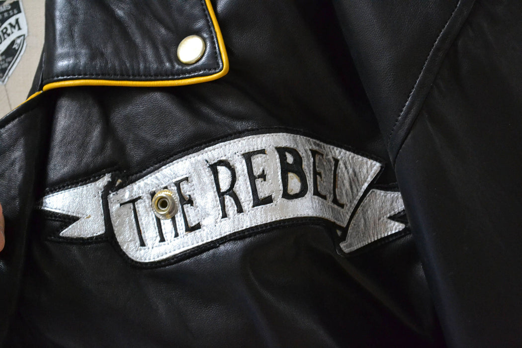 90s Vintage Black Leather Motorcycle Biker Jacket Rebel Bugs Bunny mens Large XL Looney Tunes Cartoon Leather jacket by Baez