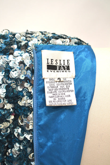 80s 90s Glam Vintage Blue Sequin Dress Size Small Blue Metallic Sequin 80s 90s Prom Party Dress// 80s Vintage Blue Trophy Pageant Dress
