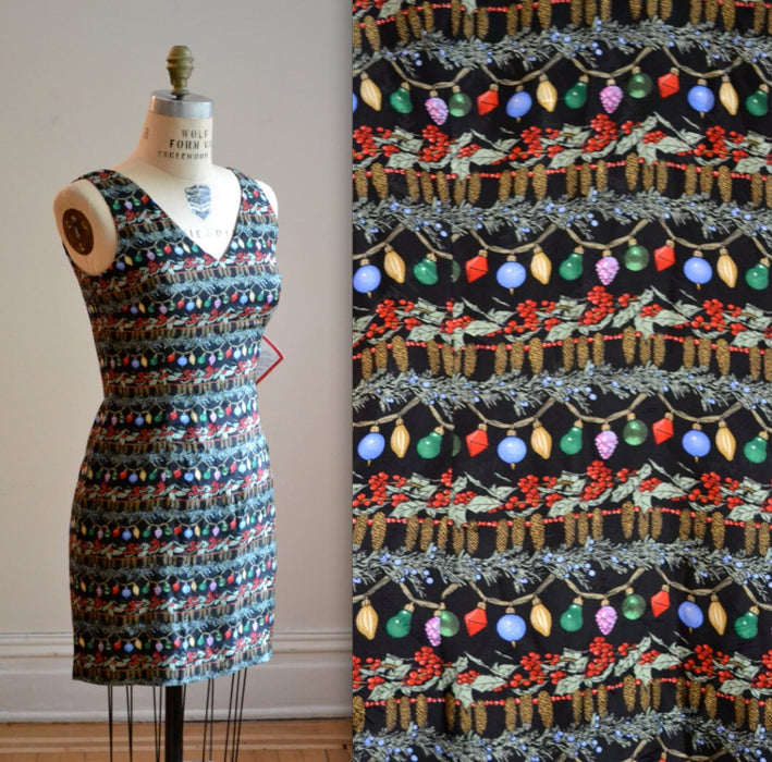 Vintage Christmas Dress Party Dress Nicole Miller Silk Dress MediumVintage Holiday Party Dress Black Silk Xmas Christmas Lights