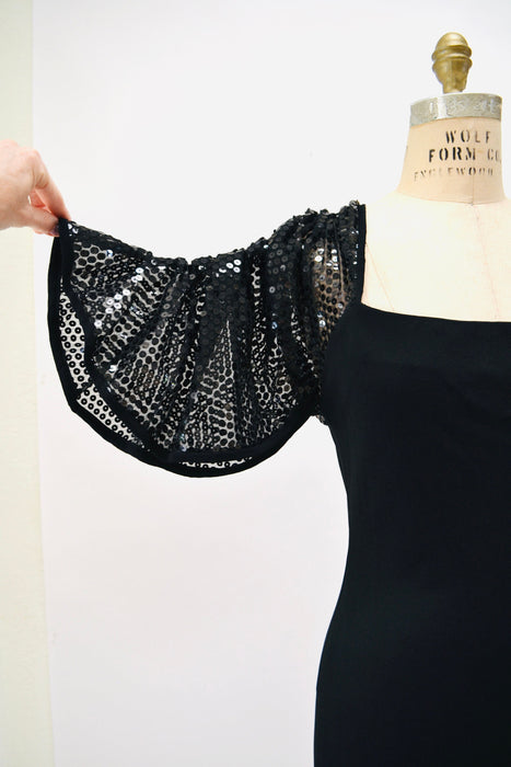 70s 80s Vintage Black Sequin Dress Gerald Franklin Small Medium// 70s 80s Black Sequin Dress Black Knit 70s Disco Cocktail Body Con Dress