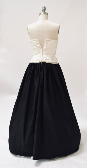 Vintage Black and White Ball Gown Evening Gown Dress Strapless Size Small With Rhinestones by Lillie Rubin // Vintage Black white Prom Dress