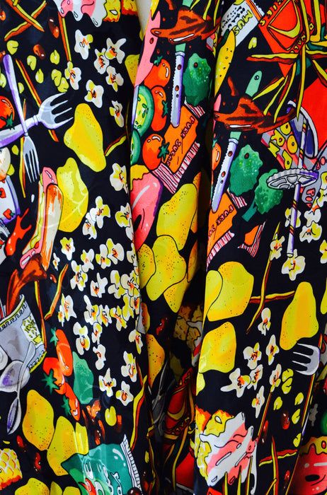 90s Vintage Nicole Miller Silk Large Scarf Junk Food Scarf Candy Chocolate Ice Cream And Sugar Pop Art