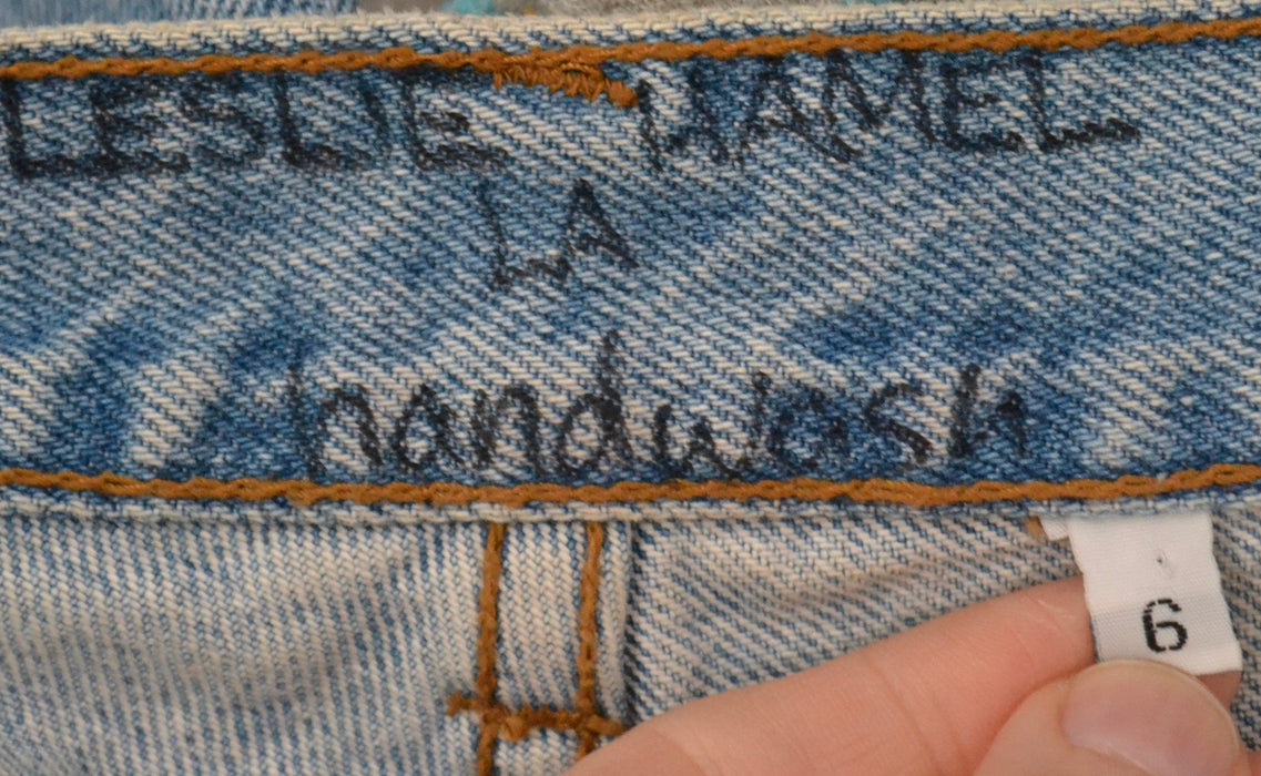 80s 90s Vintage Rhinestone Studded Jeans Pants Leslie Hamel High Waisted Jeans Rhinestone Denim Metallic Madonna jeans Small medium 4 6 8