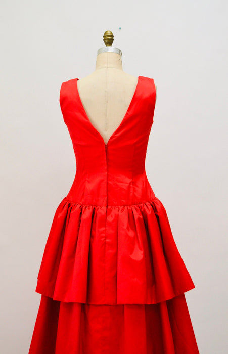 80s 90s Vintage Red Ball Gown Dress Small Rose Taft// 80s 90s Vintage Prom Party Dress Evening Gown Red Ball Gown Dress Ruffle Party Dress