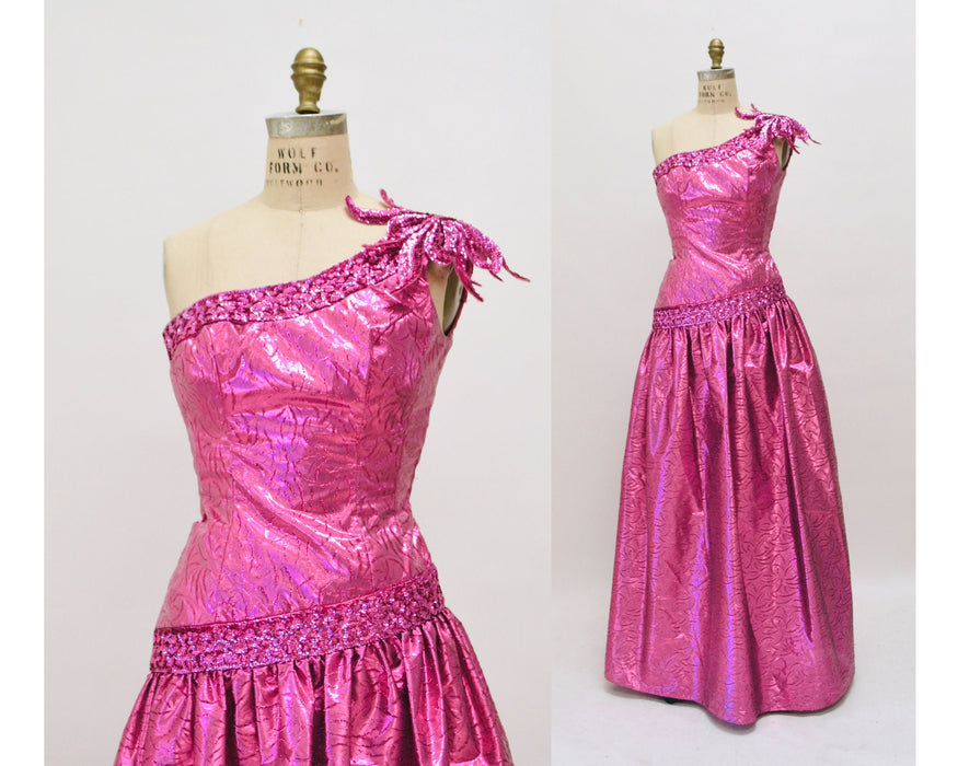 Metallic 80s Prom Dress Pink XS Small Barbie Dress // Vintage 80s Party Dress Pink Metallic Sequin Dress Mike Benet Pageant Princess Dress