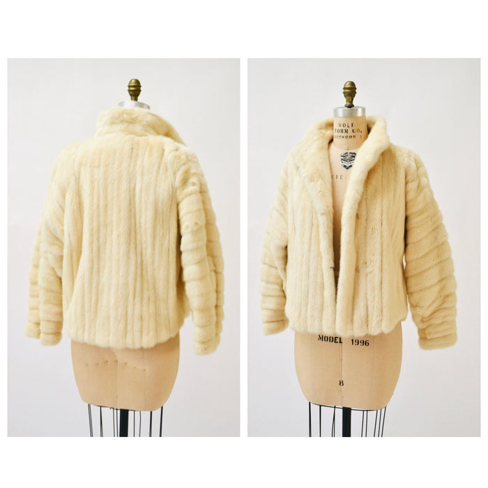 80s 90s Vintage Cream White Mink Fur Coat Jacket Medium Larry Weinstien // 80s Vintage Fur Coat Cream White Wedding Fur Coat Jacket