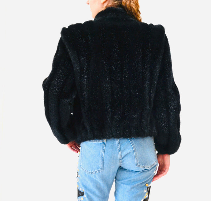 80s Vintage Faux Fur Black jacket Coat 80s 90s Black Cropped Faux fur Jacket Coat XS Small 80s 90s Glam Black Fur Party Jacket Black