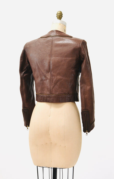 80s 90s Vintage Moschino Brown Leather Jacket With Zipper Trim Cheap and Chic Made in Italy// 80s Browns Leather Jacket Biker Medium Large