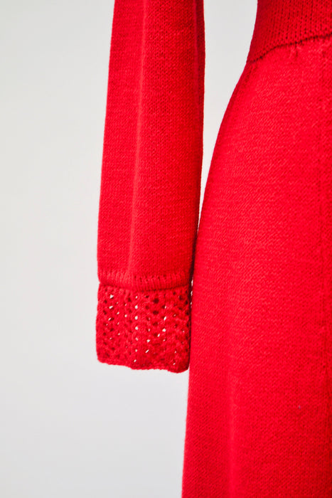 70s 80s Vintage Red St John Dress Lillie Rubin Red Knit Dress St John // 70s 80s Red Sweater Knit Dress XS Small Crochet Designer Dress