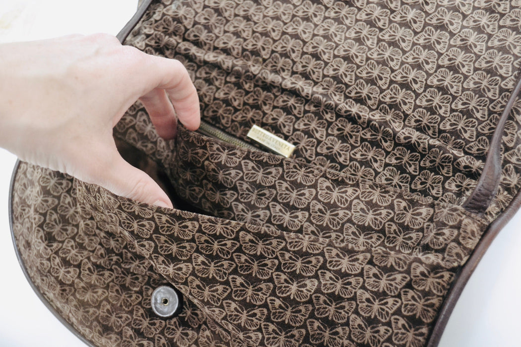 70s Vintage Bottega Veneta Butterfly Print Brown Leather Suede Cross body Bag Vintage Bottega Bag Purse Brown Butterfly print Boho Bag