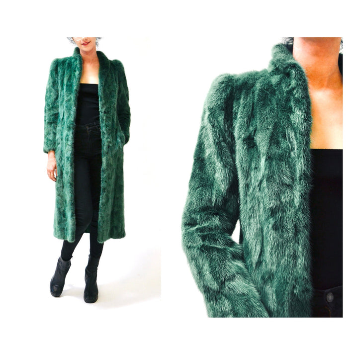 Vintage Green Mink Fur Jacket Coat By Henri Bendel New York XXS XS // Stunning 80s 90s Dark Green Long Fur Coat Jacket
