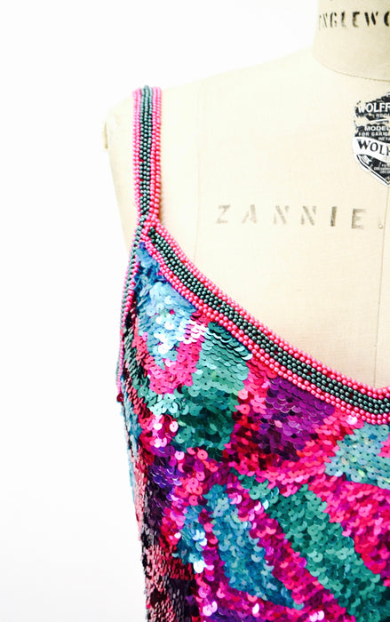 Vintage Sequin Dress Metallic Dress Pink Purple Sequin Dress XS Small // 90s Prom Dress Sequin Dress Sleeveless BodyCon Alyce Designs