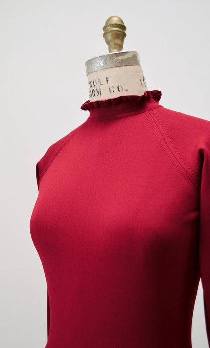 Vintage 70s Burgundy Red Turtle neck Bodysuit Brief Body Suit Turtle Neck long sleeve Medium//  Vintage Red Turtleneck ruffle bodysuit