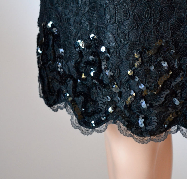 Vintage Black Lace Skirt with Sequins size Small // Balck Sequin Skirt Size Small by Lillie Rubin