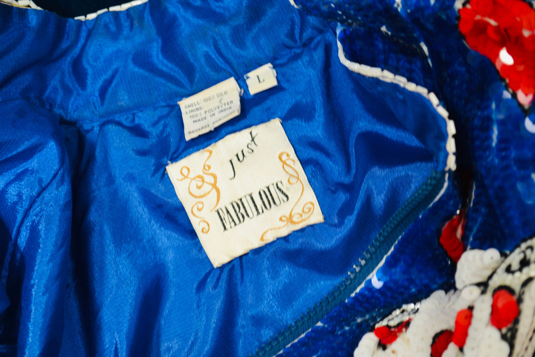 80s 90s Vintage Las Vegas Casino Sequin Jacket Large by JUST FABULOUS Cards Slot Machine Poker Las Vegas Pop Art Beaded Sequin Jacket Large