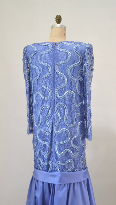 Vintage 80s Lavender Lace Sequin Dress Metallic Purple Long Sleeve Dress Medium Large// 80s Vintage Sequin Maternity Lace Barbie Dress