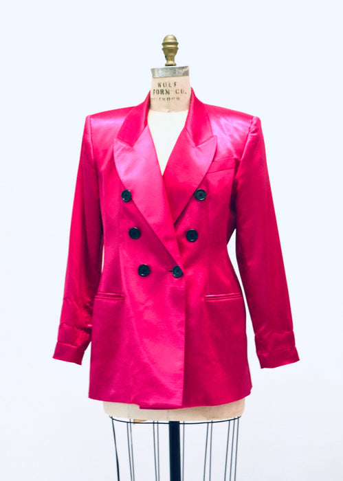 Vintage 80s 90s Bright Pink Fuchsia Satin Suit Jacket Blazer 90s Pink Barbie Power Suit Medium Large// 90s Glam Pink Jacket Blazer Criscione