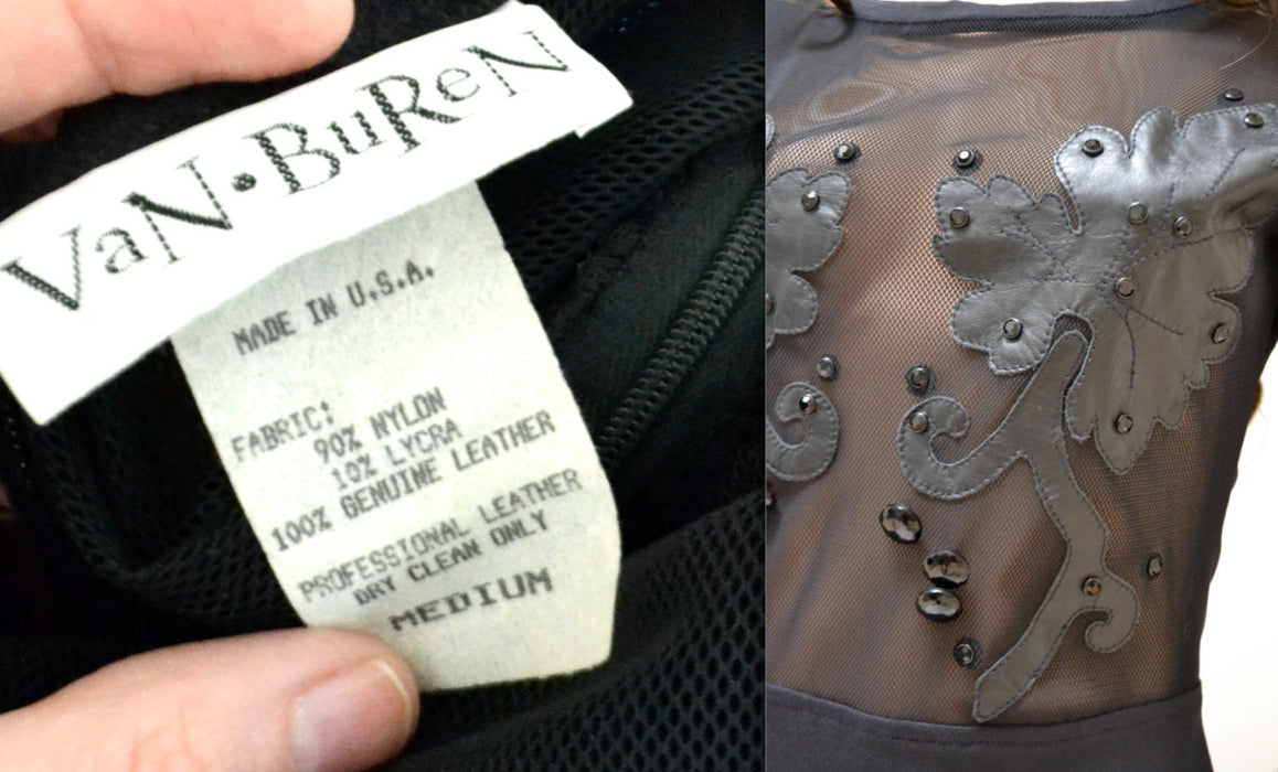 90s Vintage Black Dress Evening Gown Long Sheer Black Dress Small Illusion Dress Leather Mesh // 90s Vintage Sheer Dress Small Van Buren