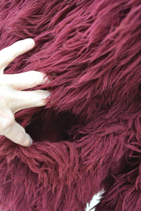 70s Vintage Shag Fur Jacket Faux Fur Jacket Coat Size Medium Red Wine Burgundy Vintage Vegan Shag Fur Jacket Coat Boho Retro Fur Jacket