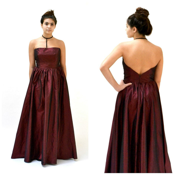 90s Vintage Evening Gown Dress Ball Gown Silk Burgundy Small Medium//Vintage Red Silk Dress Ball Gown Strapless Choker Small  Anne Bowen