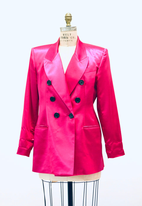 Vintage 80s 90s Bright Pink Fuchsia Satin Suit Jacket Blazer 90s Pink Barbie Power Suit Medium Large// 90s Glam Pink Jacket Blazer Criscione