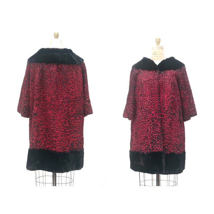 50s 60s Vintage Red Black Persian Lamb and Black Beaver Fur Coat Jacket Red Broadtail Fur Jacket Medium Paul Kossoff Fifth Avenue New york